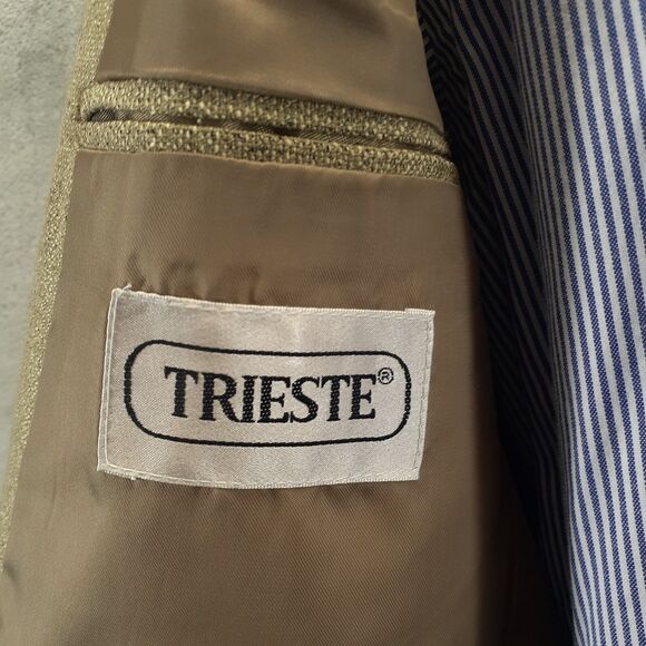 Trieste Blazer Mens 40R Tan Silk Wool 3 Button Jacket Office Dress Business - Picture 3 of 13